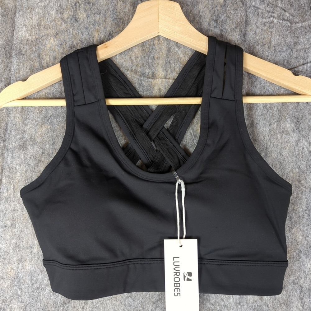Luvrobes Sport Bra Cross Back, New With Tags, Black, XS, Extra Small,